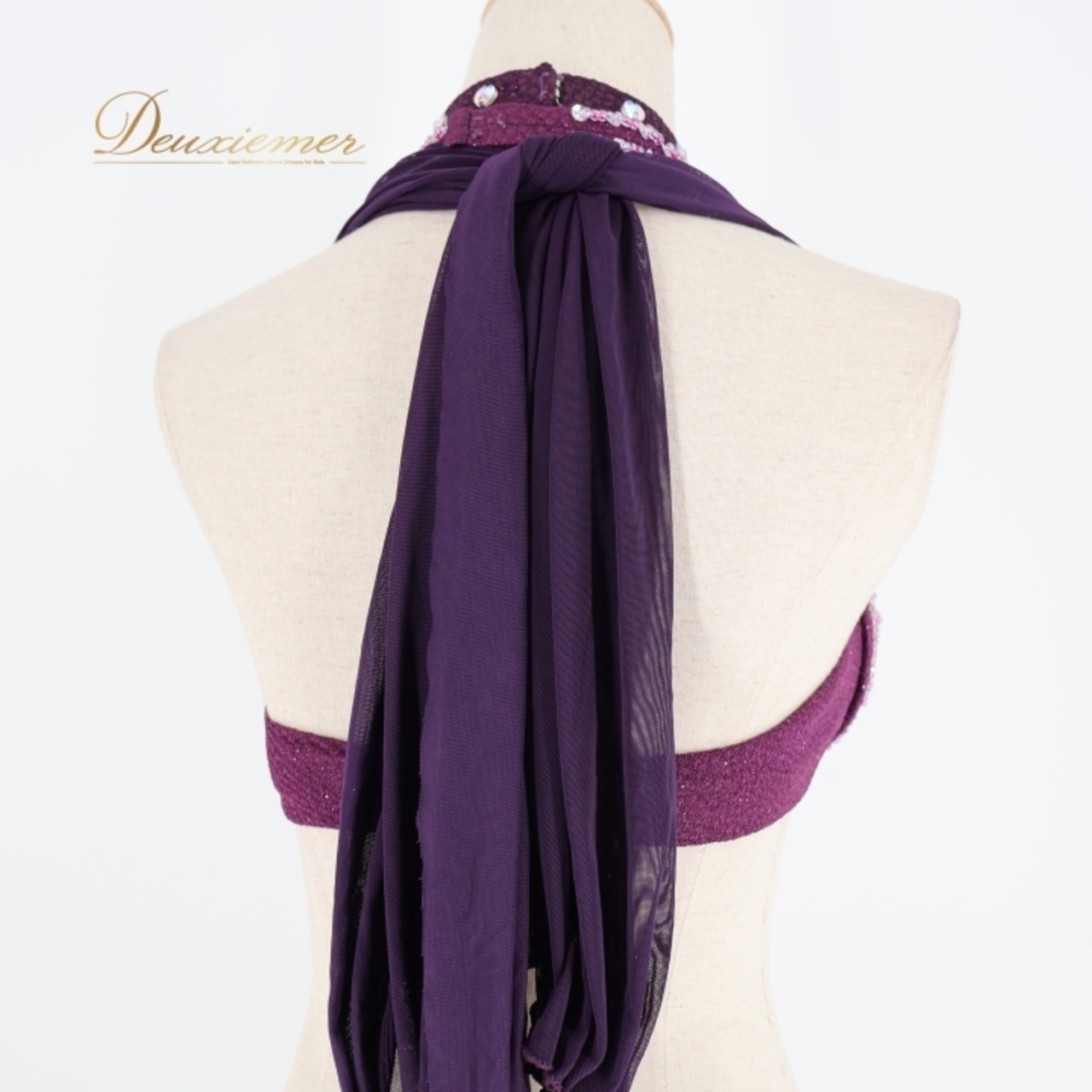 ベリーダンス オリエンタル 衣装 上下セット パープル系 トップス スカート チョーカー ラインストーン 花 紫 青 キラキラ スリット 豪華 装飾 華やか 鮮やか かわいい ステージ イベント ダンス衣装 フリンジ ピンク系 ブルー系 シルバー系