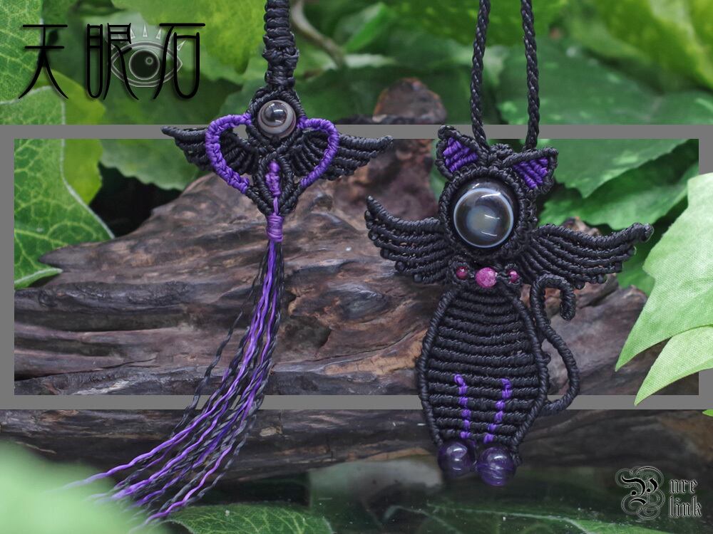 猫天使!?お顔が『天眼石』な!!猫マクラメ編みネックレス