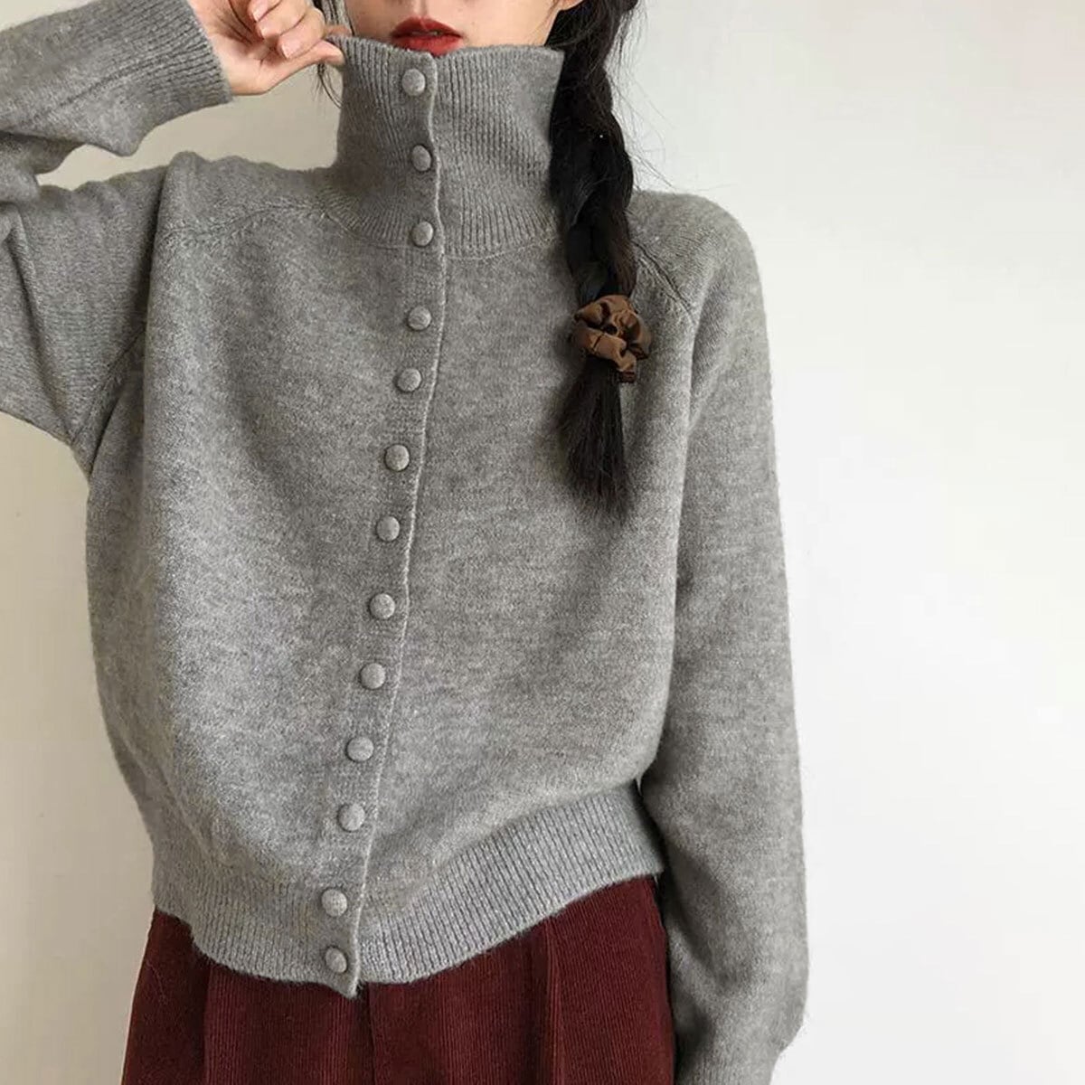 ハイネック ニット カーディガン 長袖 レディース 秋冬 韓国 セーター きれいめ シンプル 大人 カジュアル 暖かい 防寒 保温 スタンドカラー 折り襟 2way 羽織り トップス 大人可愛い 大人女子