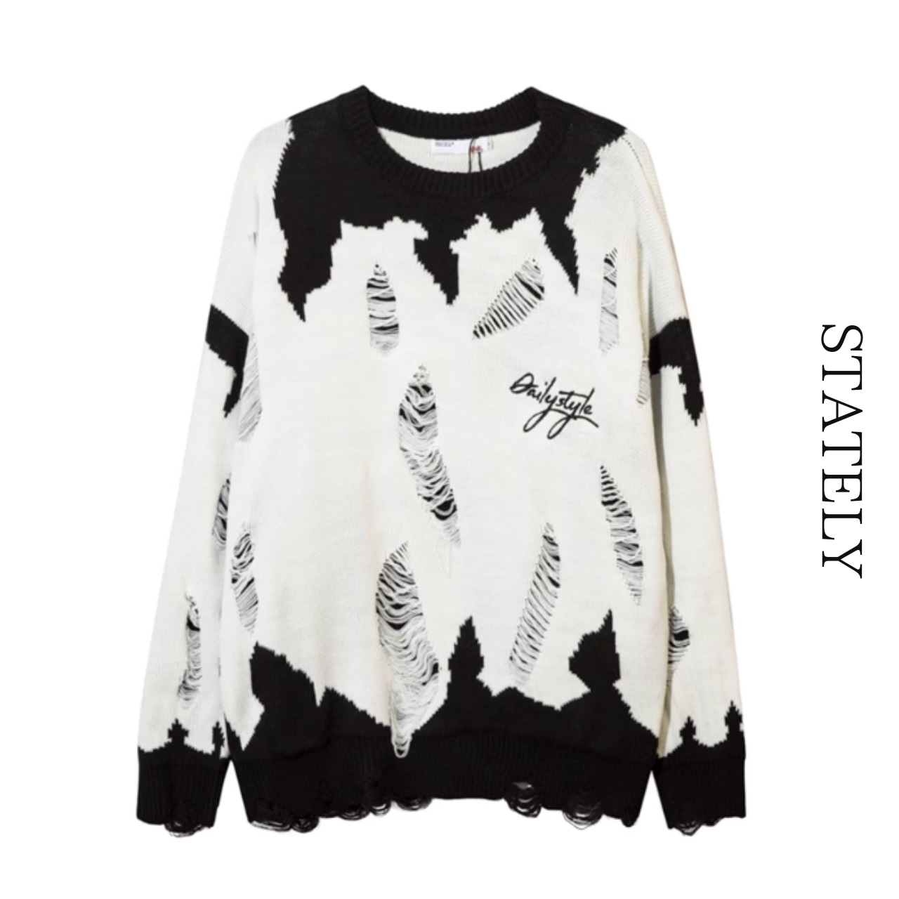 ダメージ バイカラー ロゴオーバーニット/3color_T32・画像5