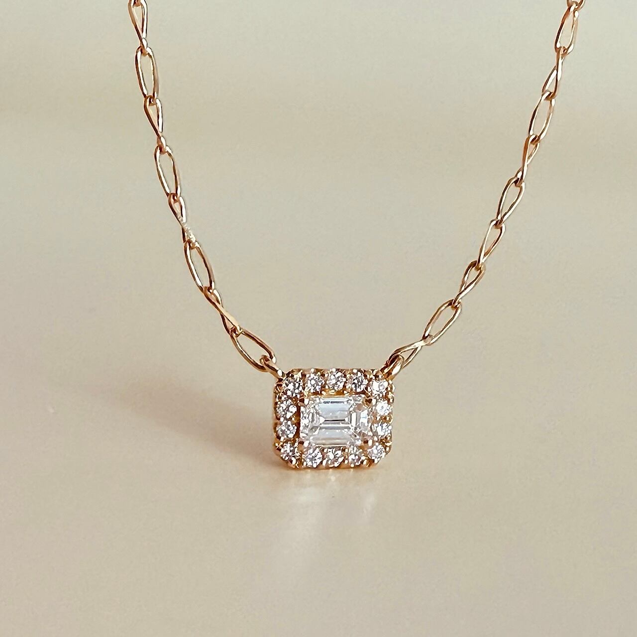 エメラルドカットダイヤモンド ペンダント 0.089ct K18イエロー