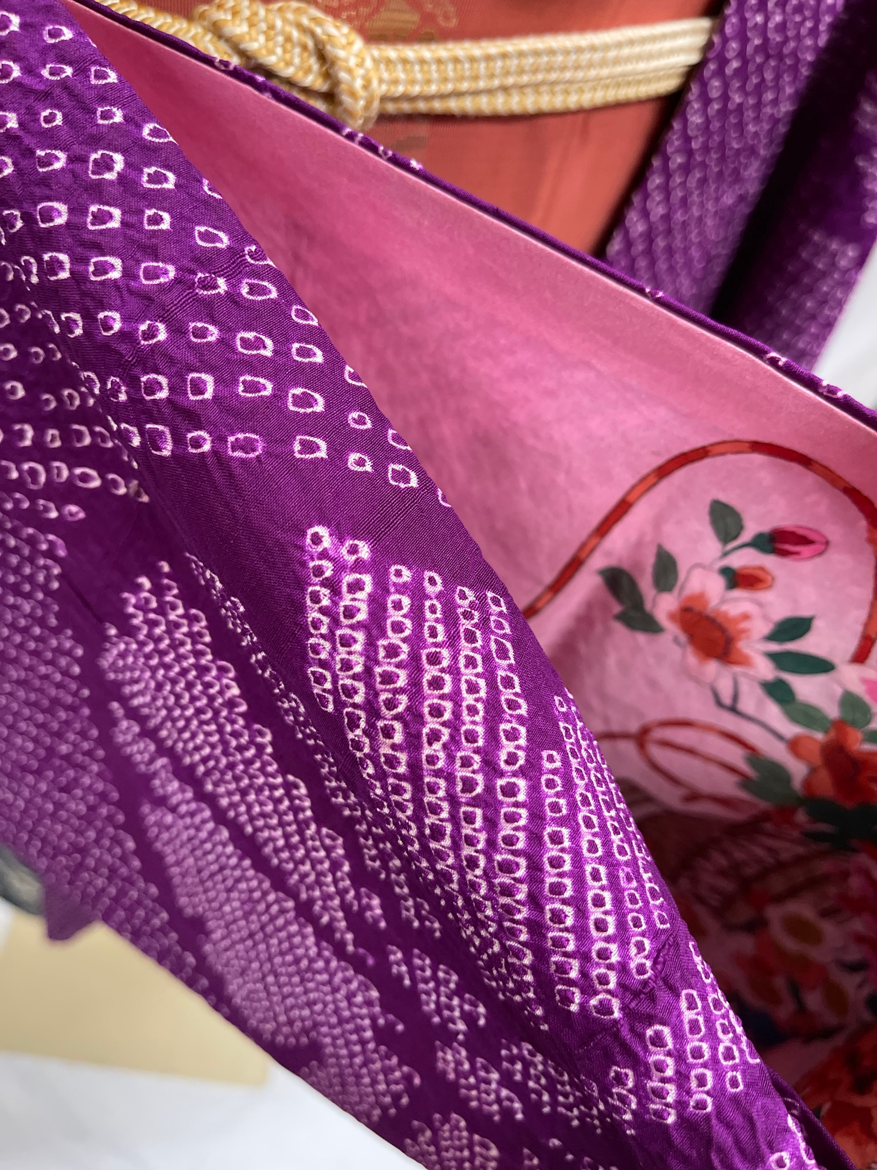 正絹 アンティーク羽織 総絞り 紫 黄色 和洋折衷にも◎