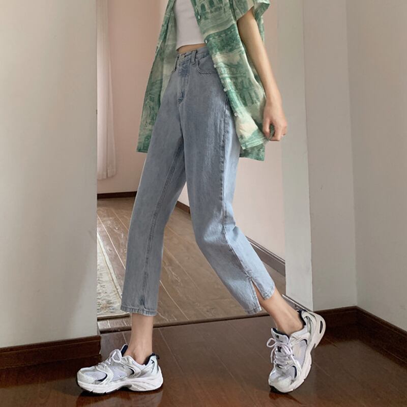 ジーンズ サマーハイウェスト薄手パンツ ルーズ レッド 夏物 試着室43724119085