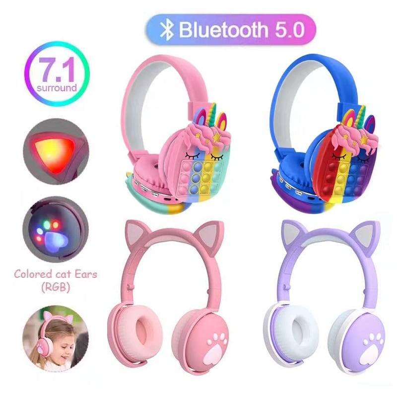 1068円 67％以上節約 猫耳 Bluetooth 5.0 キッズ 子供 ヘッドフォン LED 折りたたみ式 ステレオ ワイヤレスヘッドセット