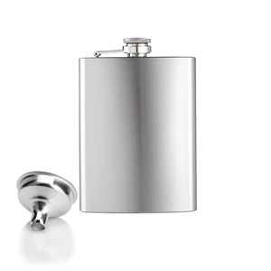 【在庫処分】スキットル ヒップフラスコ 280ml/10oz 大容量 携帯便利 ステンレス製 漏斗付き （シルバー）