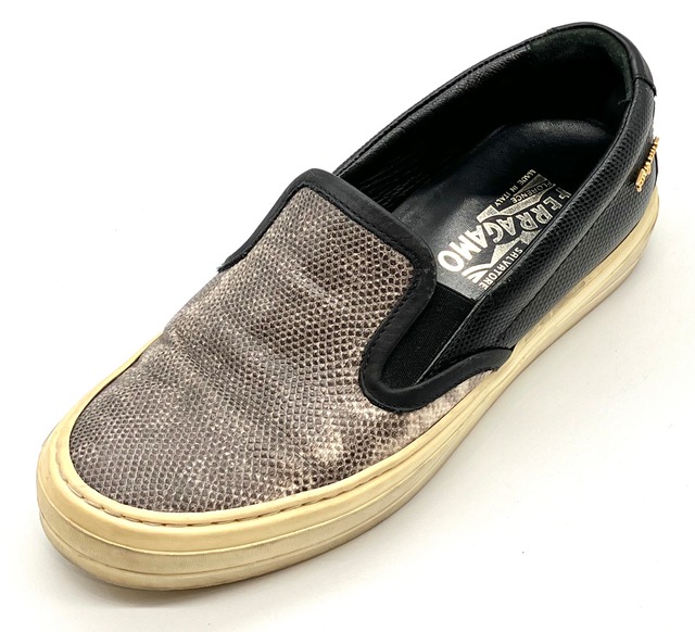 OLD FERRAGAMO(オールドフェラガモ) グレー×ブラックリザード型押し 