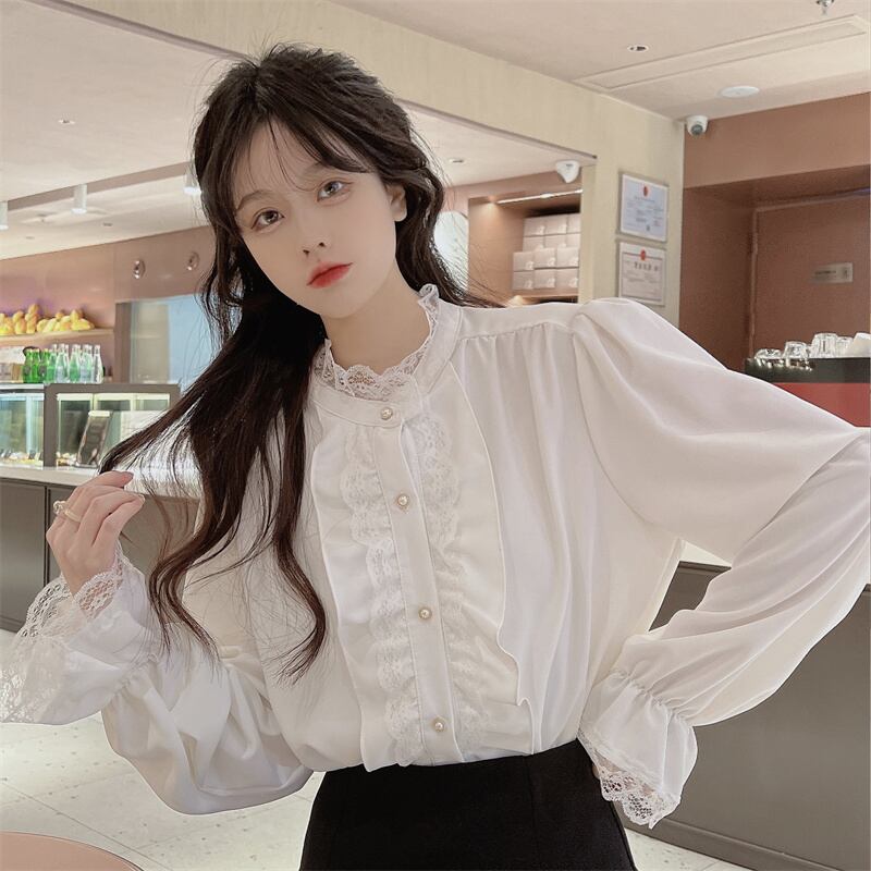 ♪新品　ボリューム　フラワー　レース　ジャケット シャツ　シアー　白　カーキ ♪新品 ボリューム フラワー レース ジャケット シャツ シアー