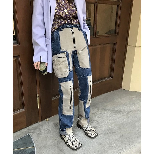 【即納】unique stitch design pants