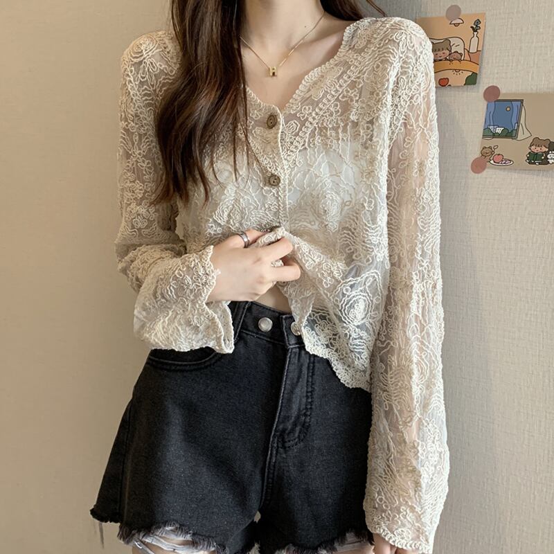 スタイルシャツ レースレディースサマートップス 薄手ブラウス ロング 夏物 スーパーモール51987041870