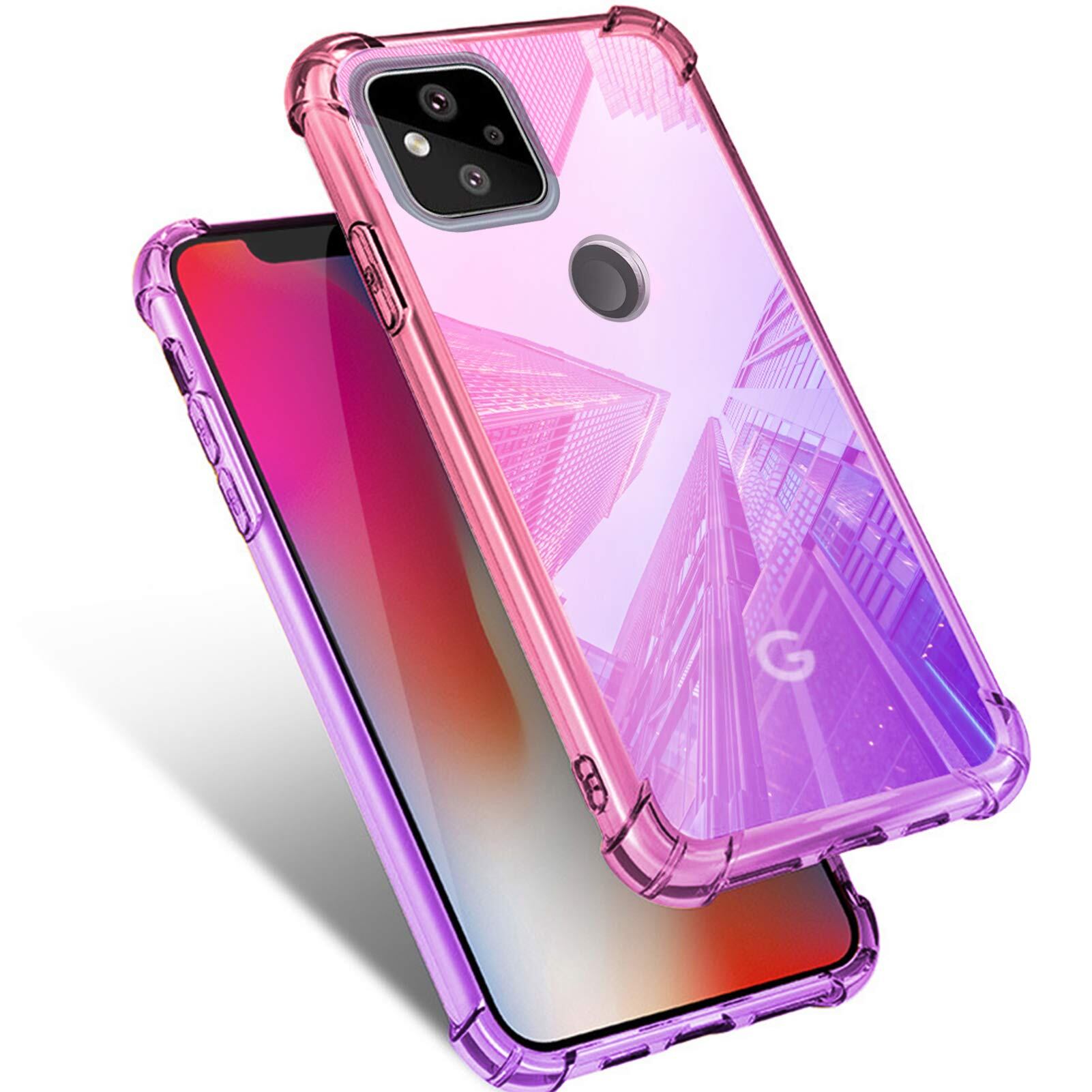 Mnunjiajia 対応 Google Pixel 4A 5G 用ケース クリア 耐衝撃 薄型 グラデーション TPU ピンク/紫