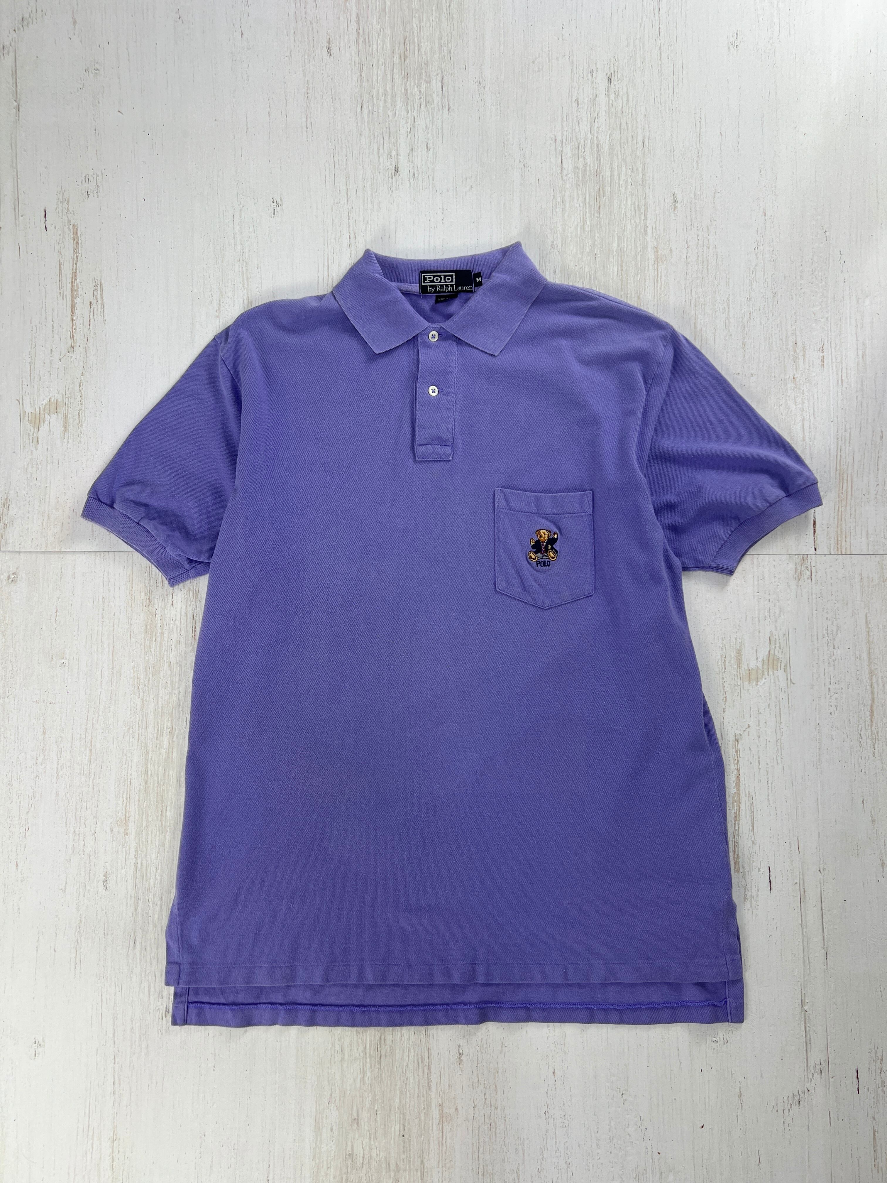 1990’s ポロ ラルフローレン USA製 ポロベア ポケット付き ポロシャツ パープル Mサイズ #F967