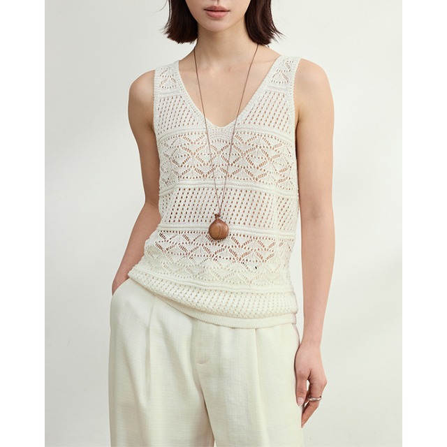 Lace Knit V Neck Tank Top Lightweight Layering 2604010