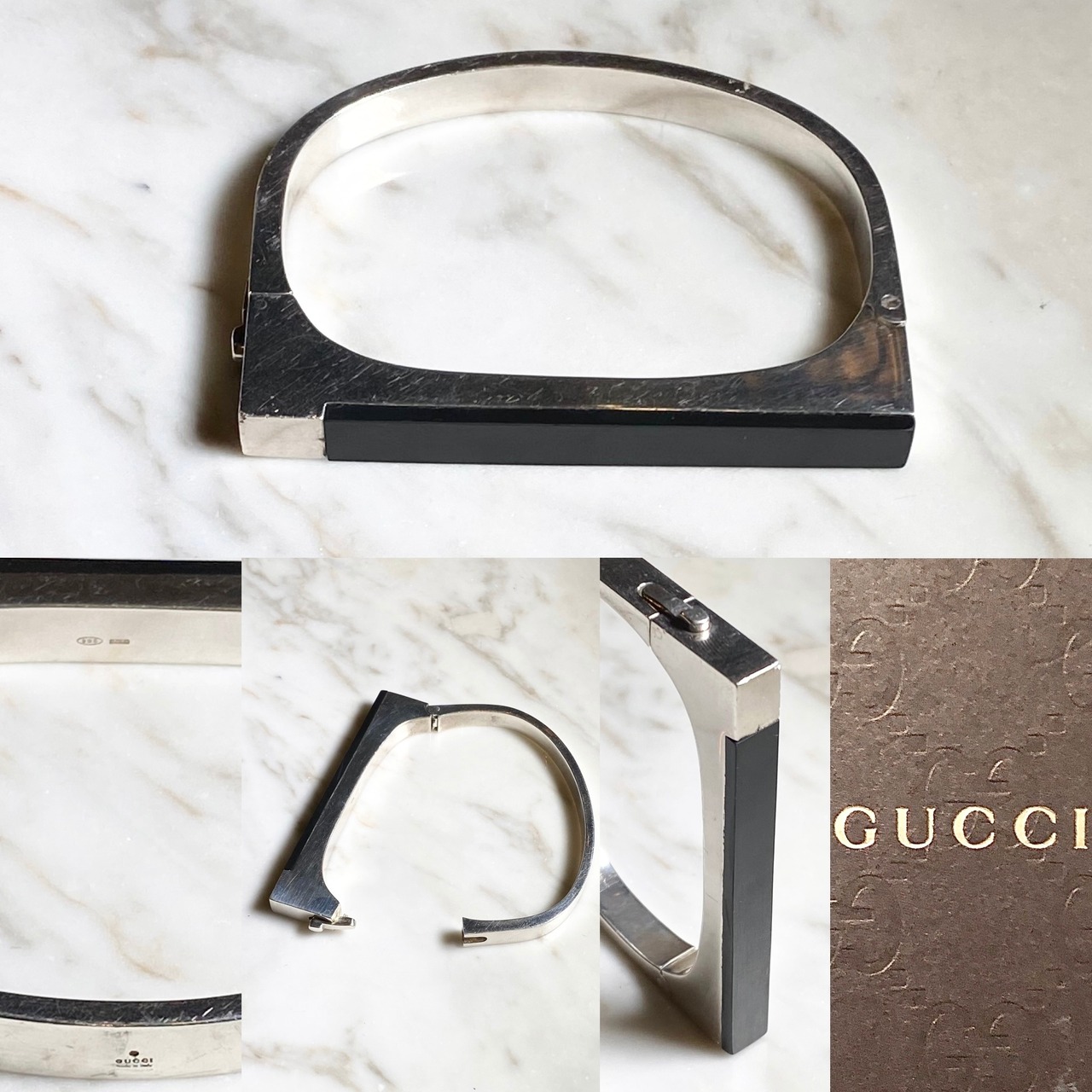 vintage GUCCI heavy gauge silver bracelet with black