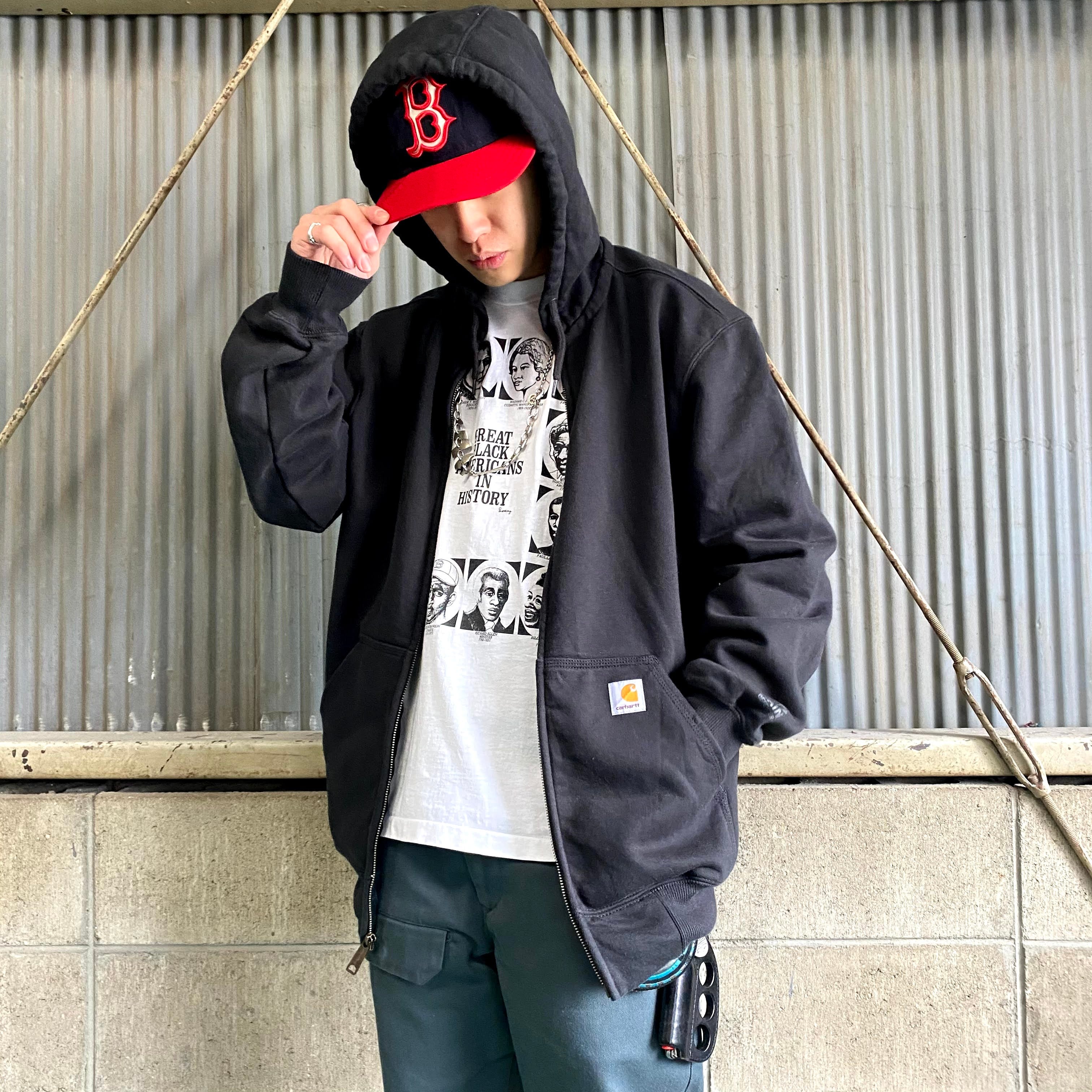 トップス90s USA　Carhartt フルジップパーカー　ワンポイントロゴ