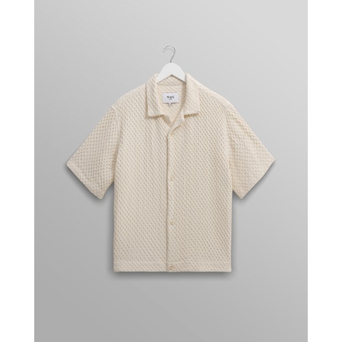 Wax London｜Lido - Ecru Dobby Cotton Weave Short-Sleeve Shirt