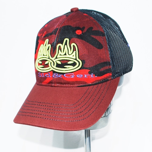 『Sid and Geri』camo x mesh snapback/red