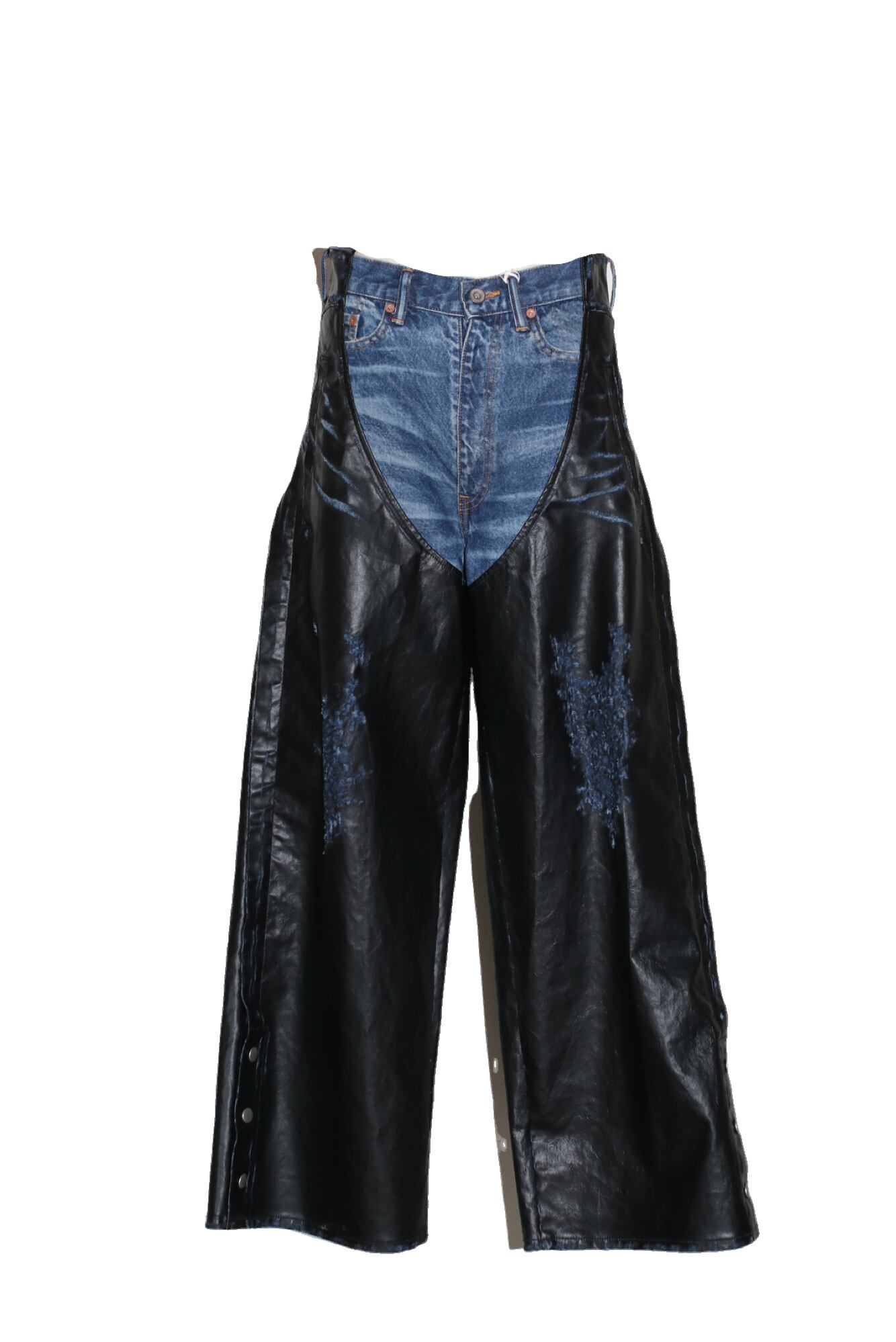 25SS】doublet LEATHER COATING DENIM CHAPS PANTS(BLACK) 25SS13PT305
