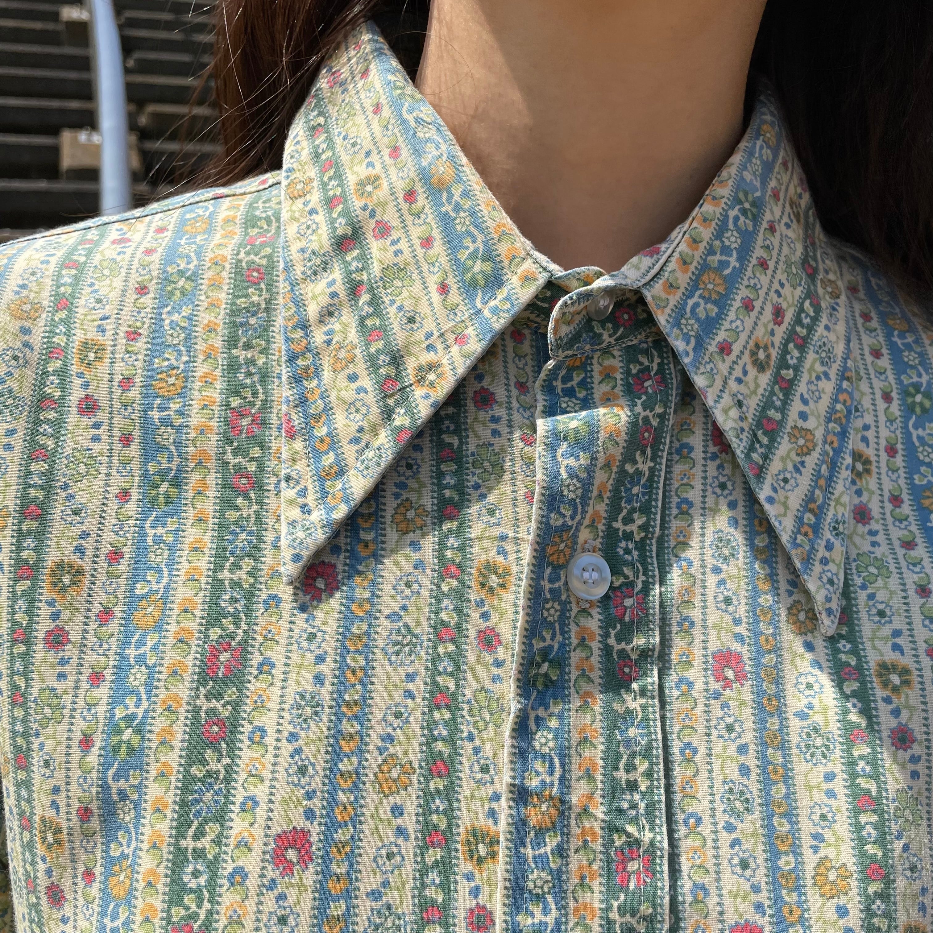 70s vintage shirt シャツ 古着 ヴィンテージ 70s 花柄 グリーン mach