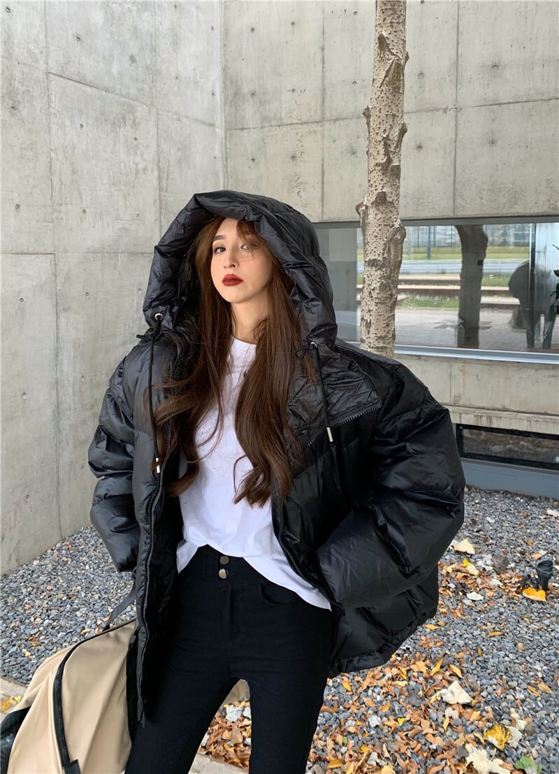 ジャケット レディースルーズブラックコート ウィンター コットン 冬物 ブラックストロベリース42705386955