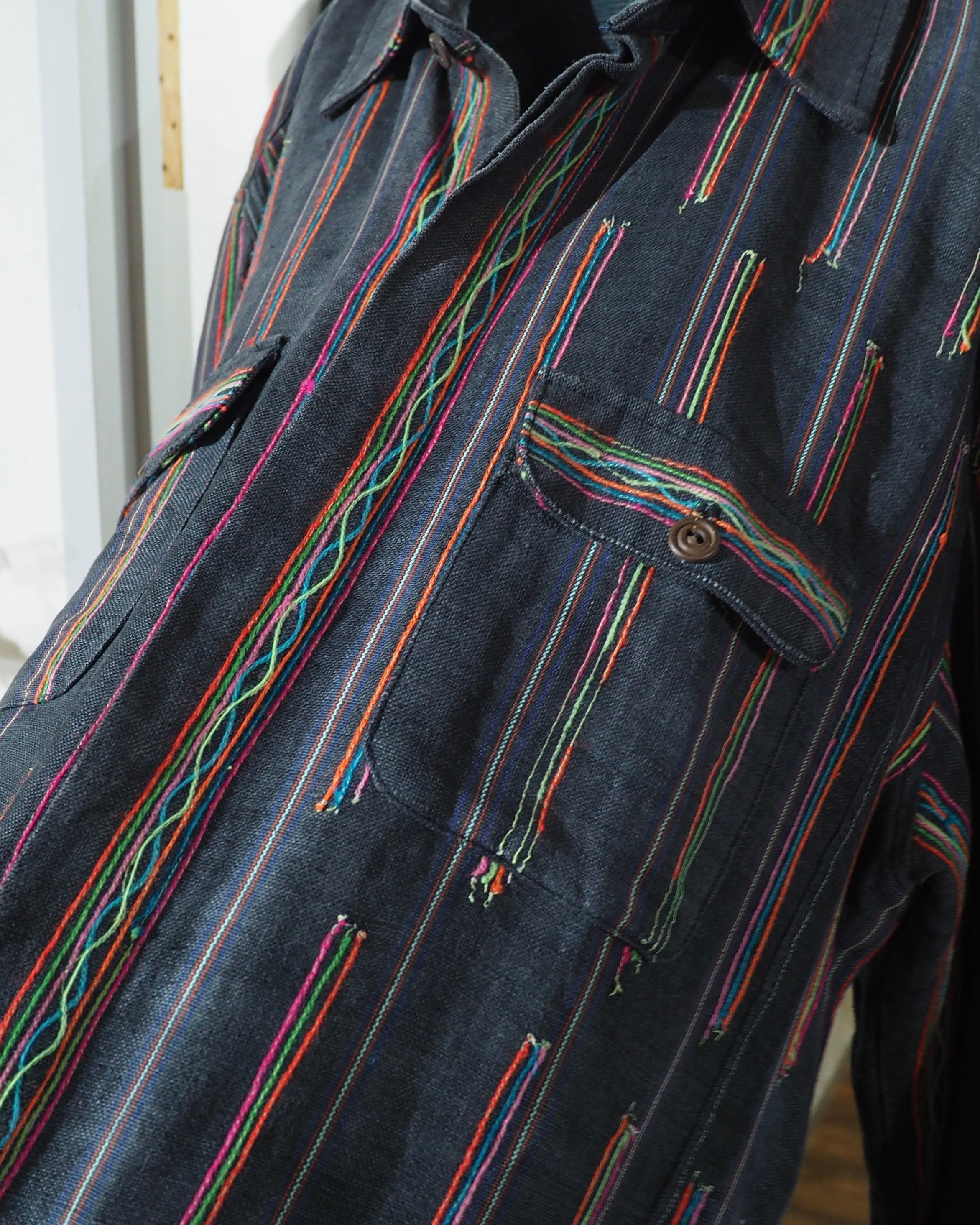 Colorful Thread Stripe Embroidery vintage Over Dyed shirt