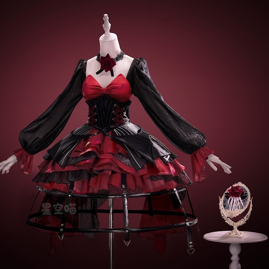 ゴスロリ ステージ衣装 薔薇コルセット×ケージスカート6点セット 撮影会向け