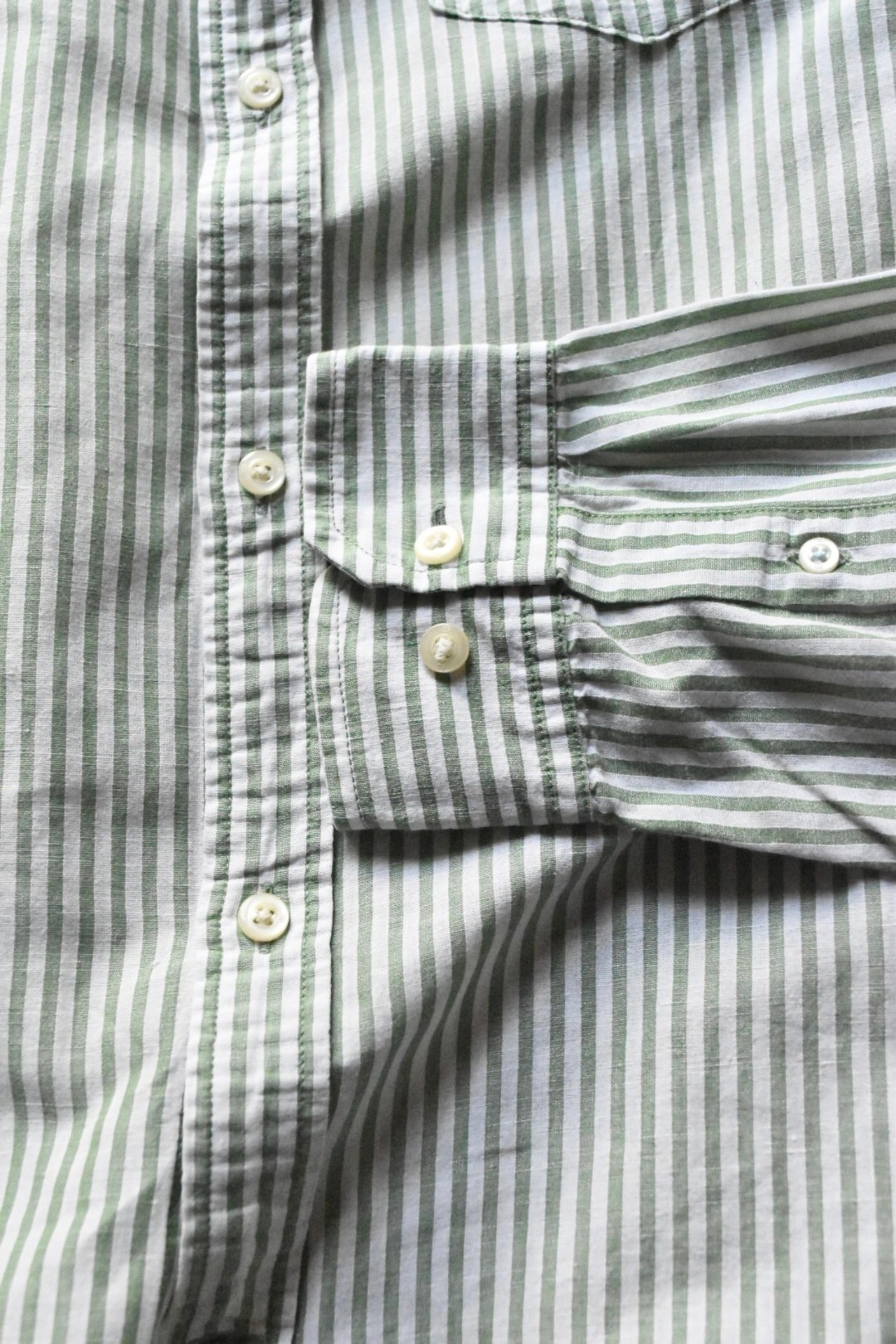 Pistachio stripe linen-cotton shirt