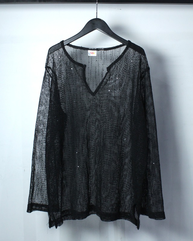 【Caka BLACK】Spangle Decoration Vintage Mesh Pullover