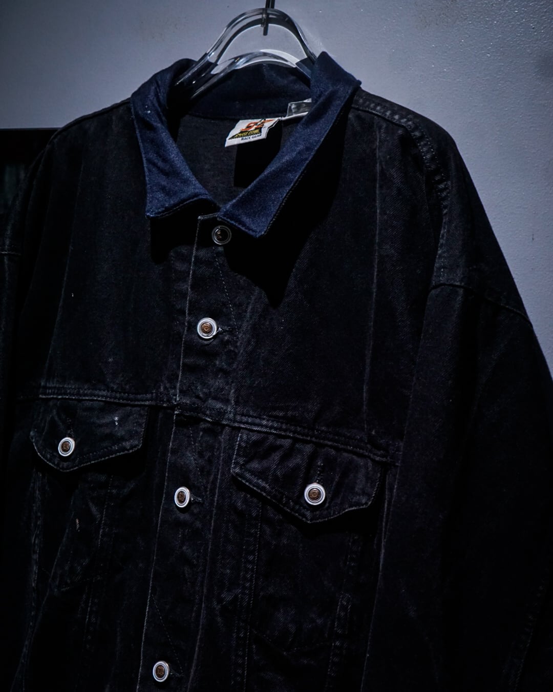 add (C) vintage】Switching Design Vintage Loose Black Denim Jacket