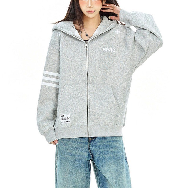 ワンポイントアームラインジップフーディ 2col   R02762