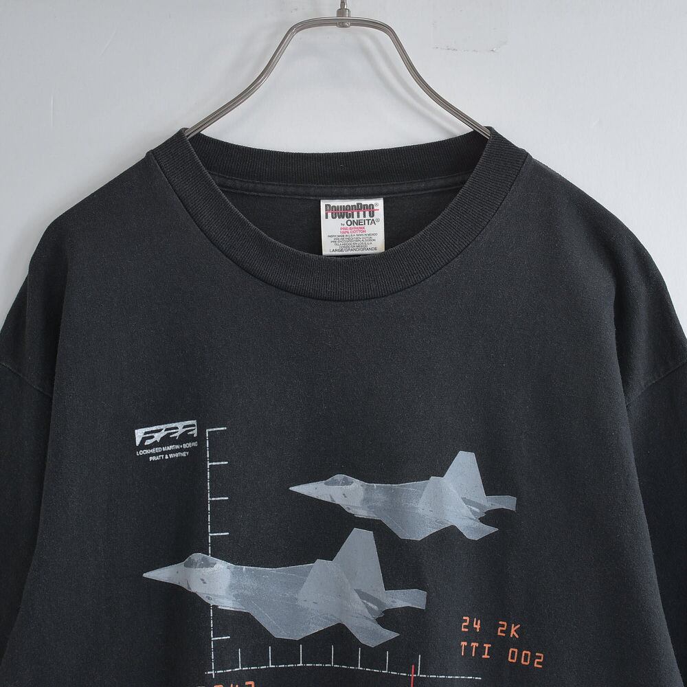 90~00s アメリカ製 ONEITA オニータ F-22 ステルス戦闘機 プリント Tシャツ ヴィンテージ 飛行機 ラプター ビンテージ USA古着 メンズLサイズ