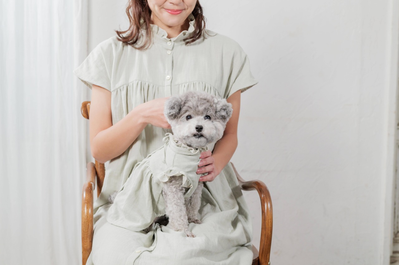 〈Dogs〉おでかけ日和の、襟フリルワンピース｜ミント