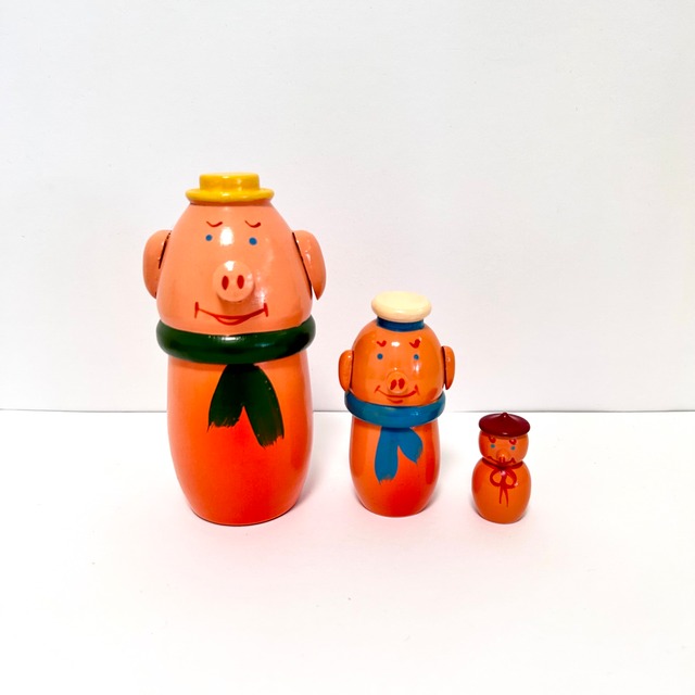 ビンテージ ３匹の子ブタ ポーランド製 マトリョーシカ 14.5cm 3P