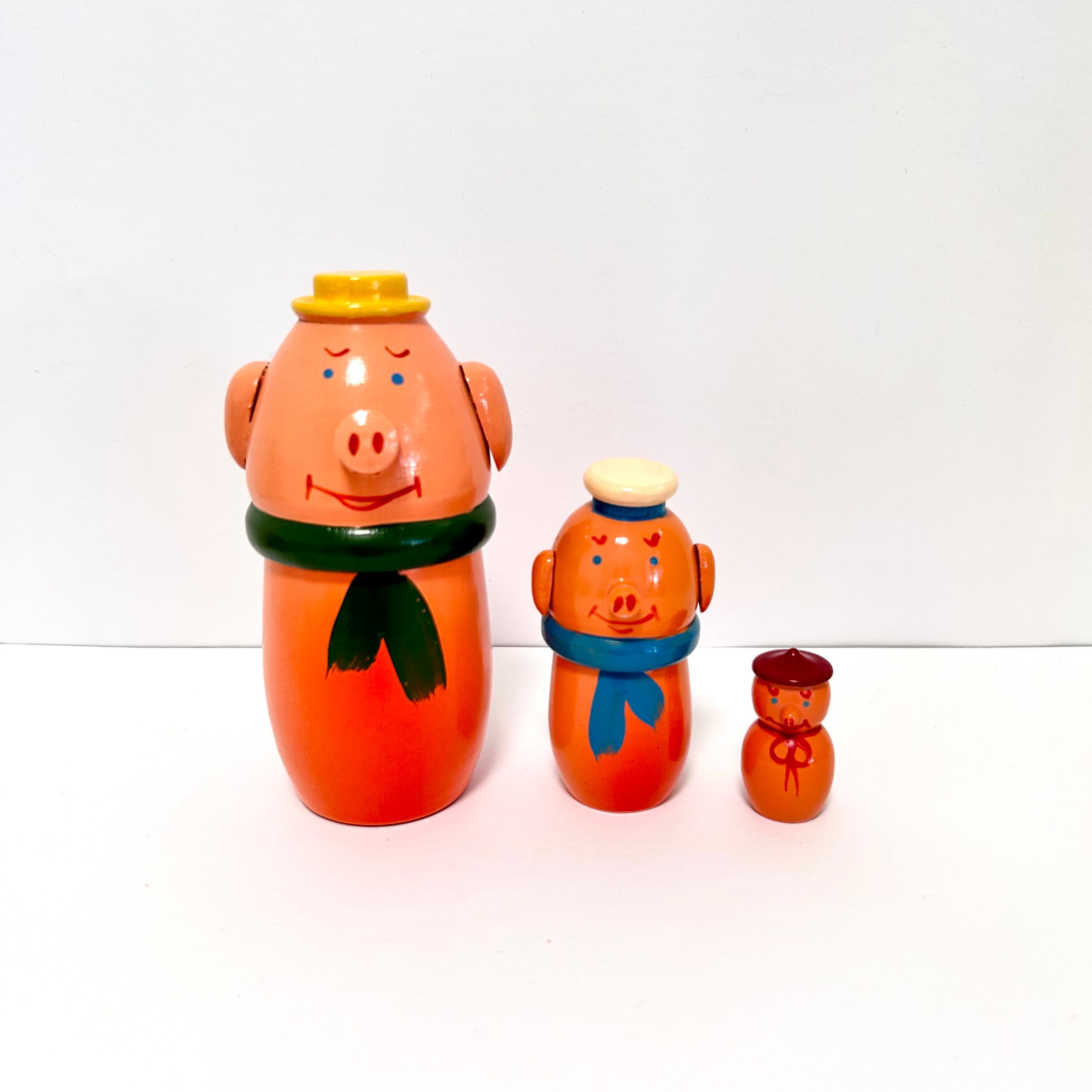 ビンテージ ３匹の子ブタ ポーランド製 マトリョーシカ 14.5cm 3P
