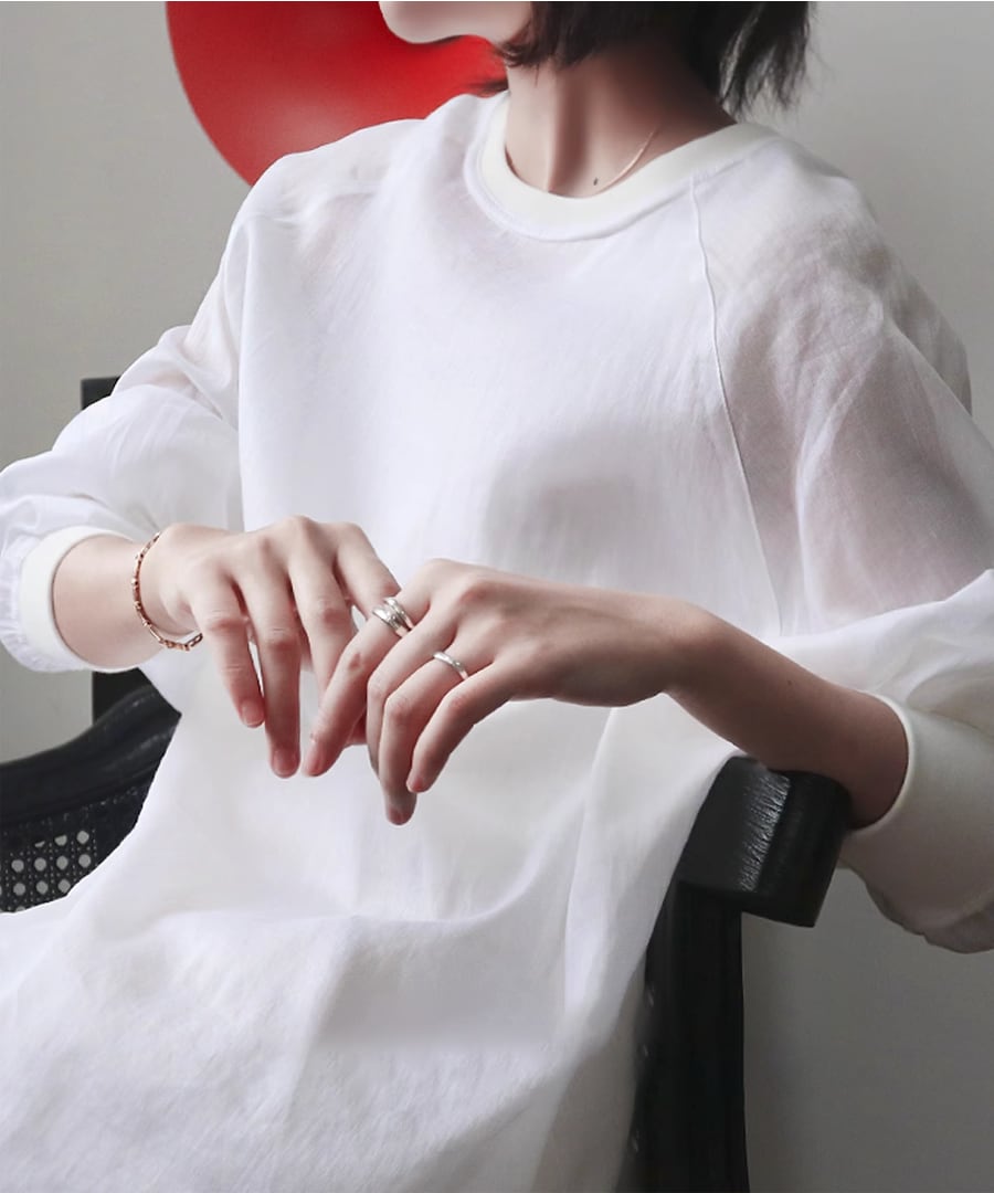 ラミー80%◆ラウンドネックシアートップス【t-11035】