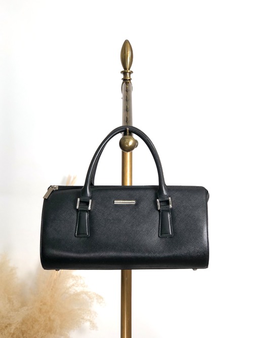 BURBERRY バーバリー ハンドバッグ ブラック プレートロゴ レザー ミニボストン vintage ヴィンテージ オールド 56f78t