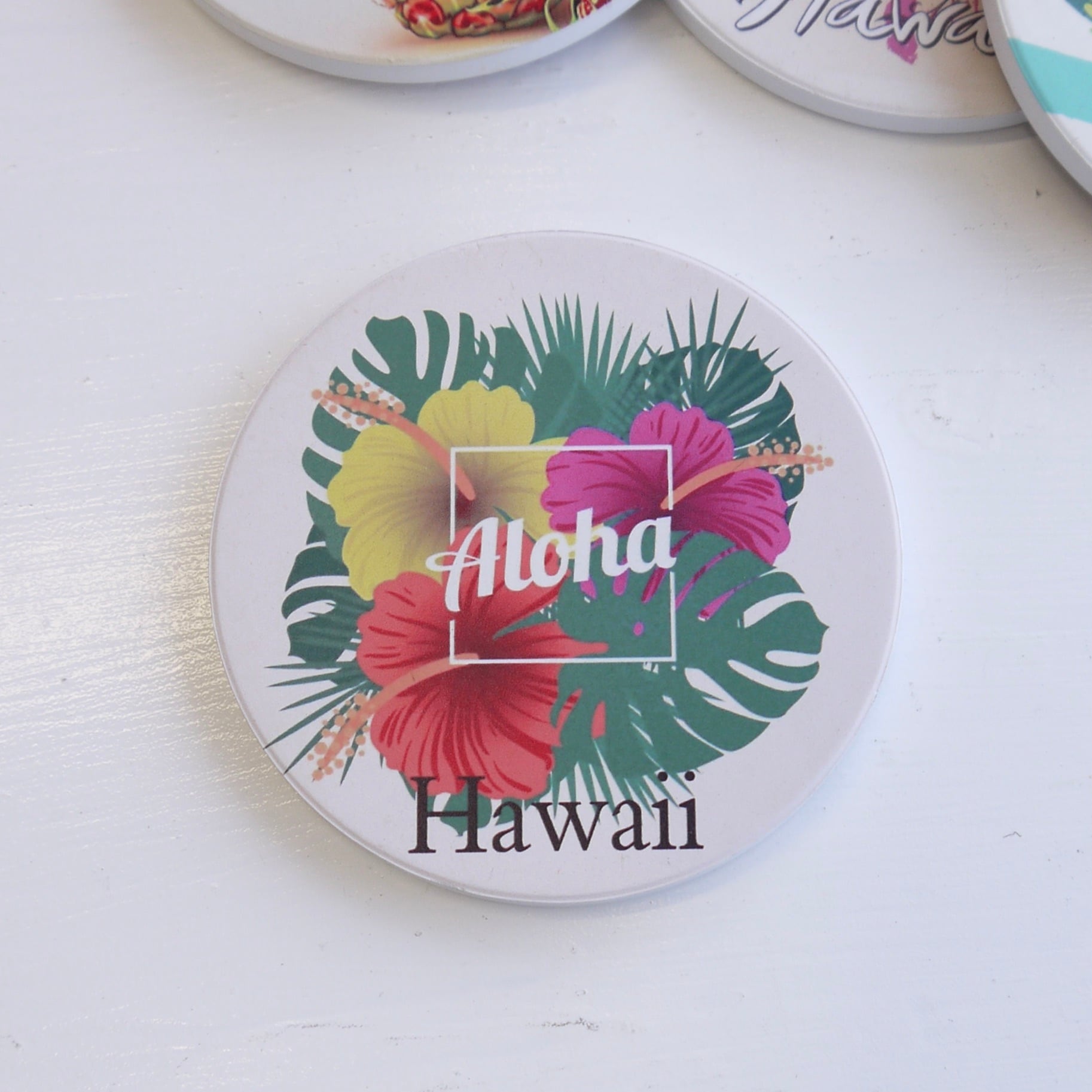 ★ハワイ直輸入★珪藻土コースター/ハワイアンイラスト/ハワイアン雑貨/HAWAII/プチギフト/キッチン<ハイビスカス>