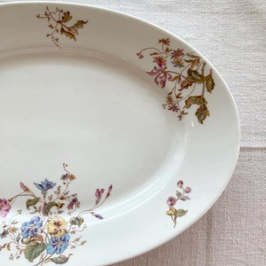 【フランス直輸入】シックな花々が咲き乱れる アンティーク オーバル皿