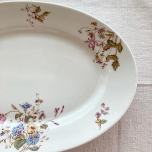 【フランス直輸入】シックな花々が咲き乱れる アンティーク オーバル皿