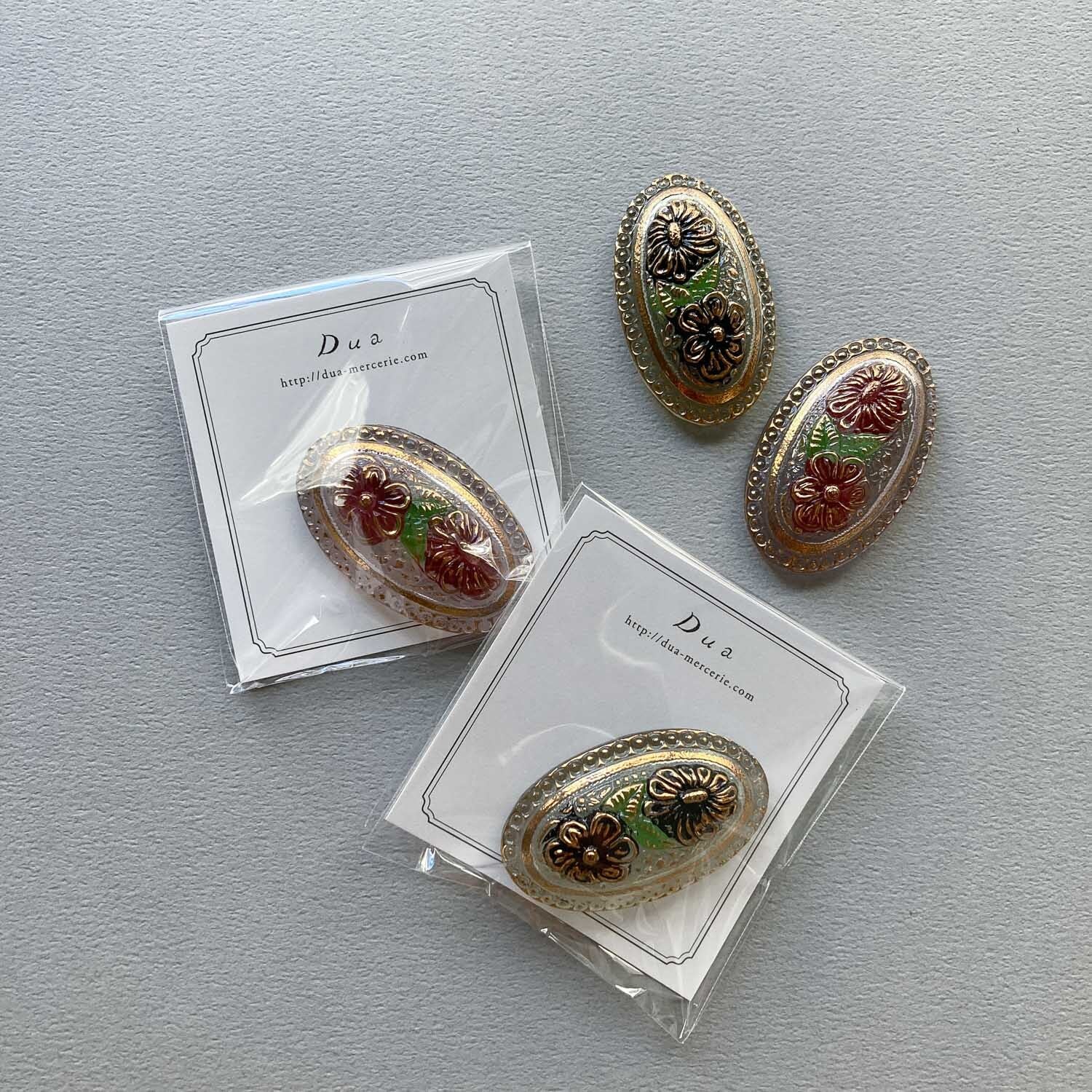 チェコヴィンテージ 花模様大ぶりオーバル型ガラスパーツ | Dua