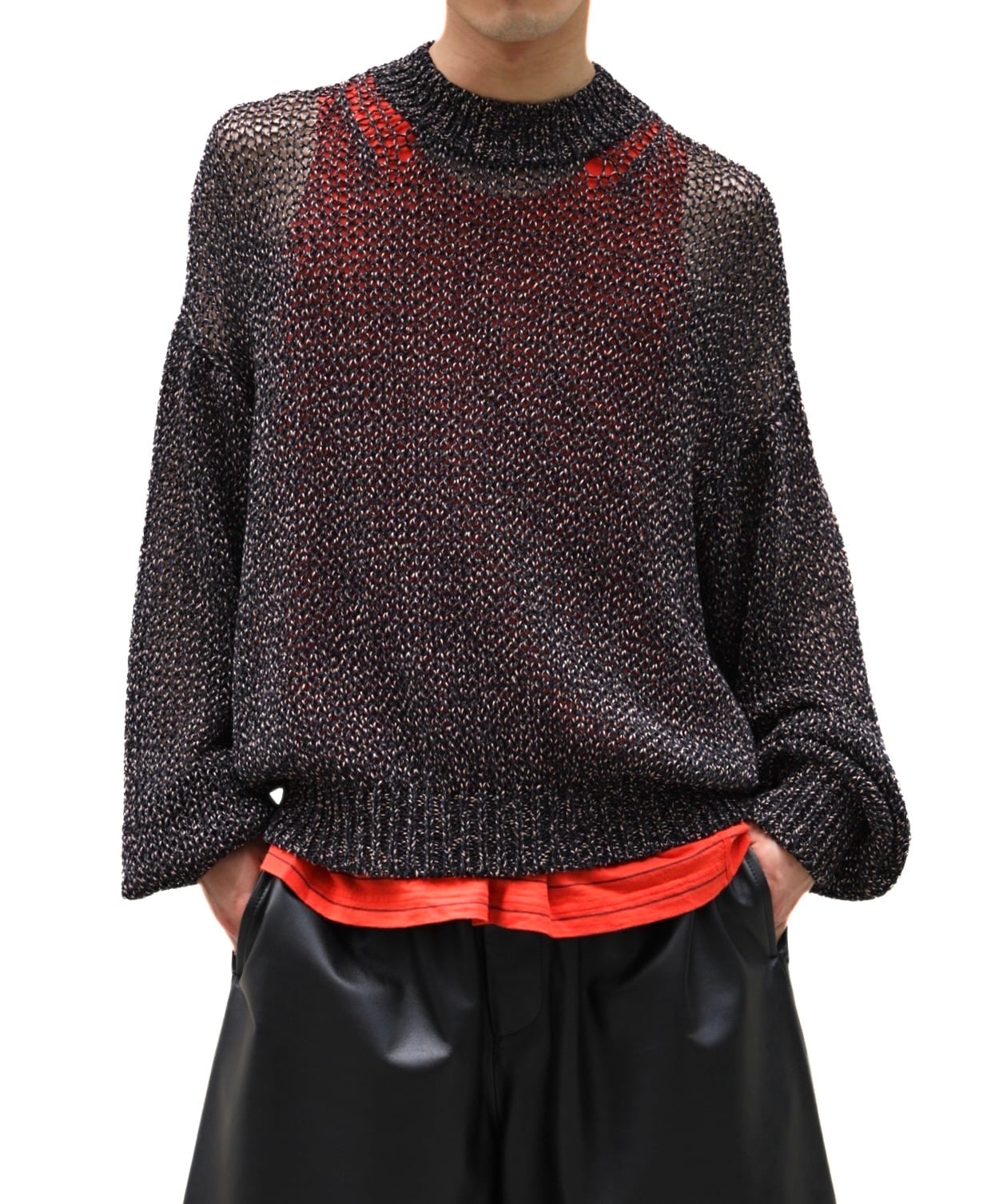 UNUSED / US2556 DROP PULLOVER KNIT(CORAL×BLACK) | AfterSchool