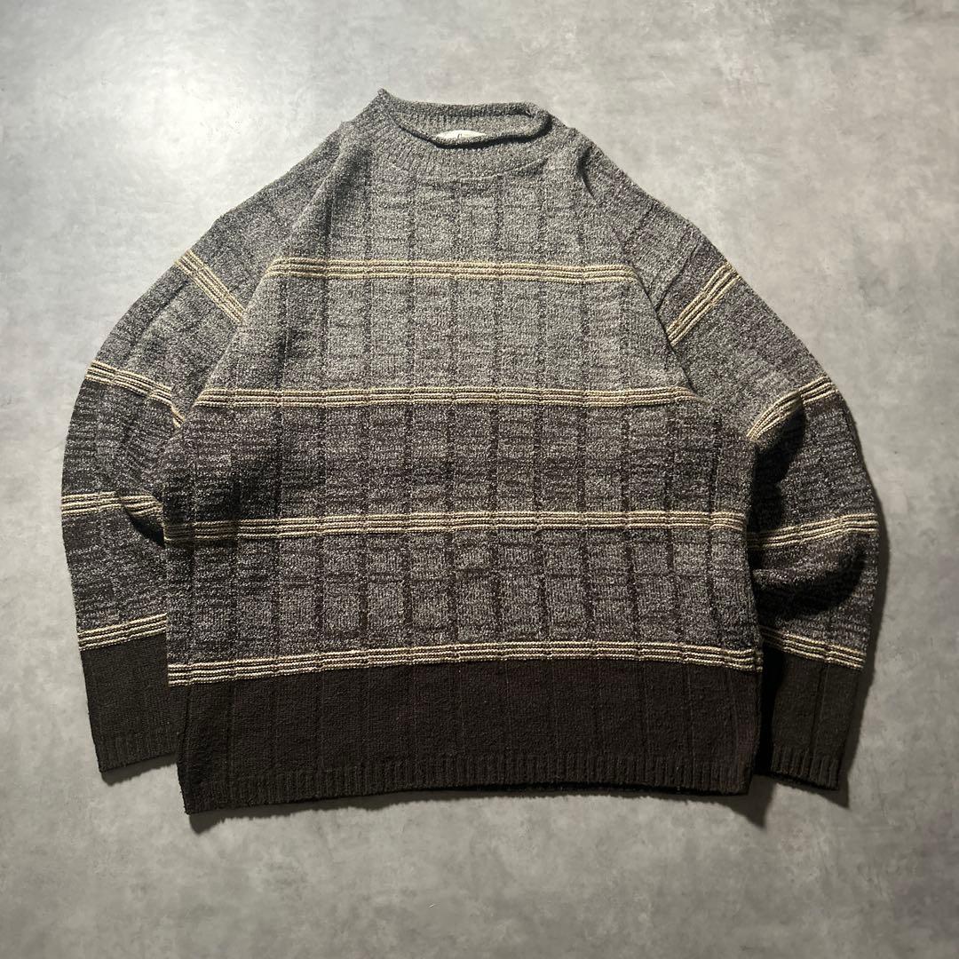 ヴィンテージ ボーダー ベージュ ブラウン ニット セーター デザイン レトロ
