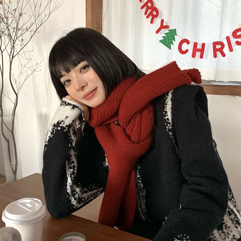 スカーフ ウィンターニットウールレッド 大人ガーリー スウィート キュート カジュアル 冬物 ブラック・アイド・ピーズ87103370957