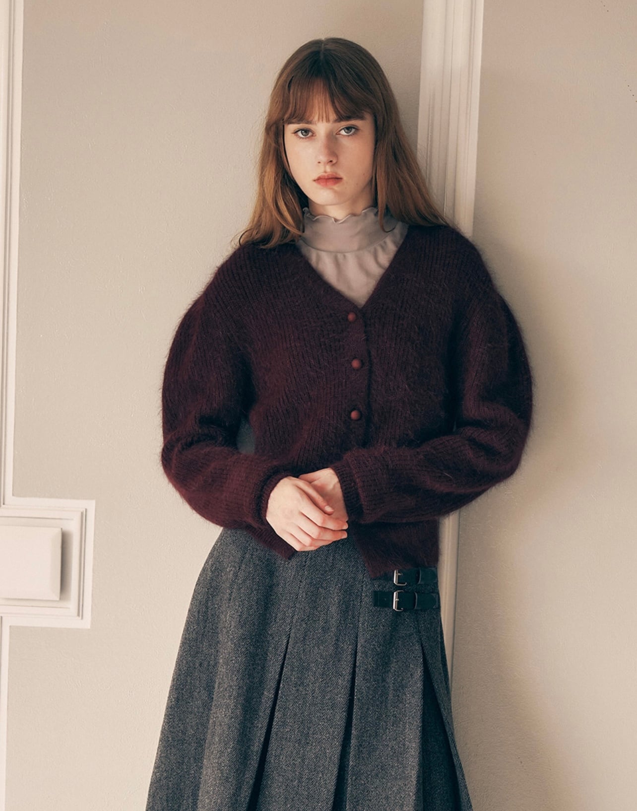 ROLAROLA] ANGORA HAIRY BALLOON CARDIGAN BURGUNDY 正規品 韓国