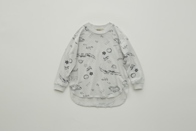 【23AW】eLfinFolk(エルフィンフォルク)Aurora tarina printed L/S Tee ash white（80/90/100/110/120/130)長袖Tシャツ