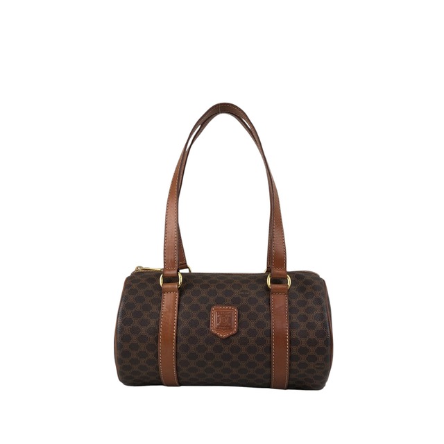 CELINE セリーヌ マカダム ハンドバッグ ブラウン ブラゾン型押し PVC ロールバッグ vintage ヴィンテージ オールド d6ntg2