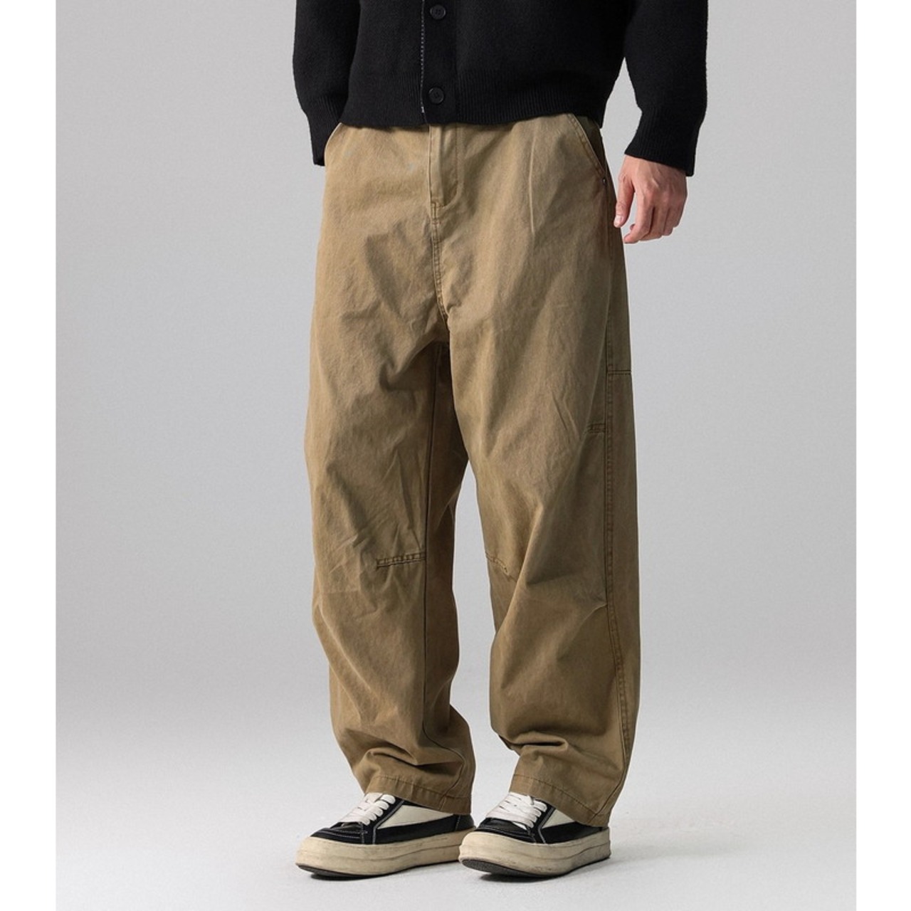 Patch Wide Baggy Full-Length Pants ◇2color H0899