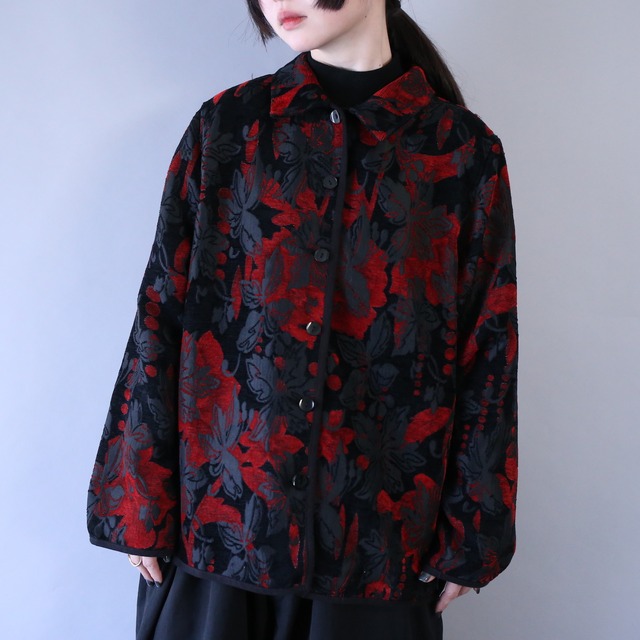 "reversible" flower pattern box silhouette chenille weaving jacket