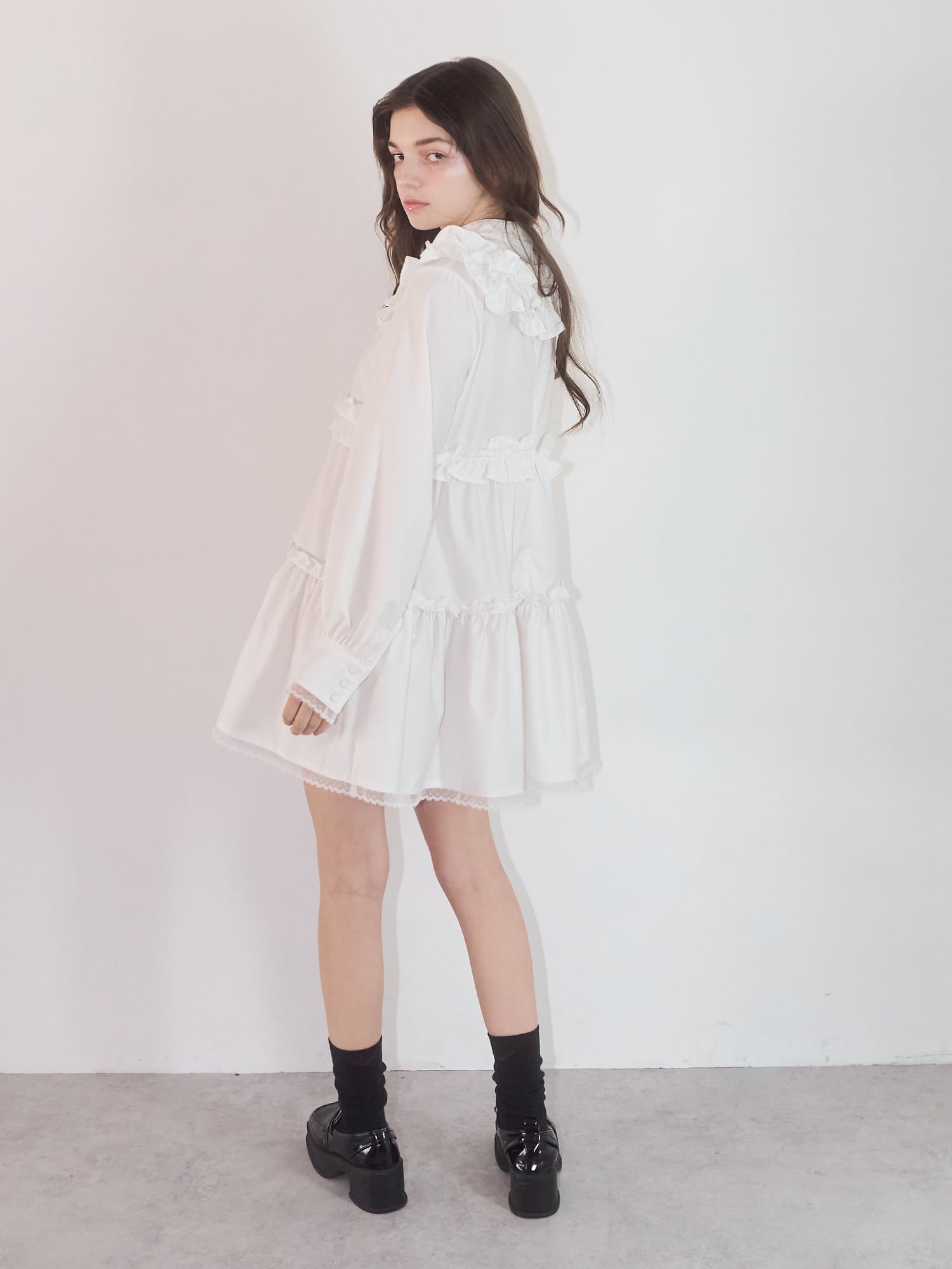 GIRLY FRILL OP -WHITE- | mieya mieya
