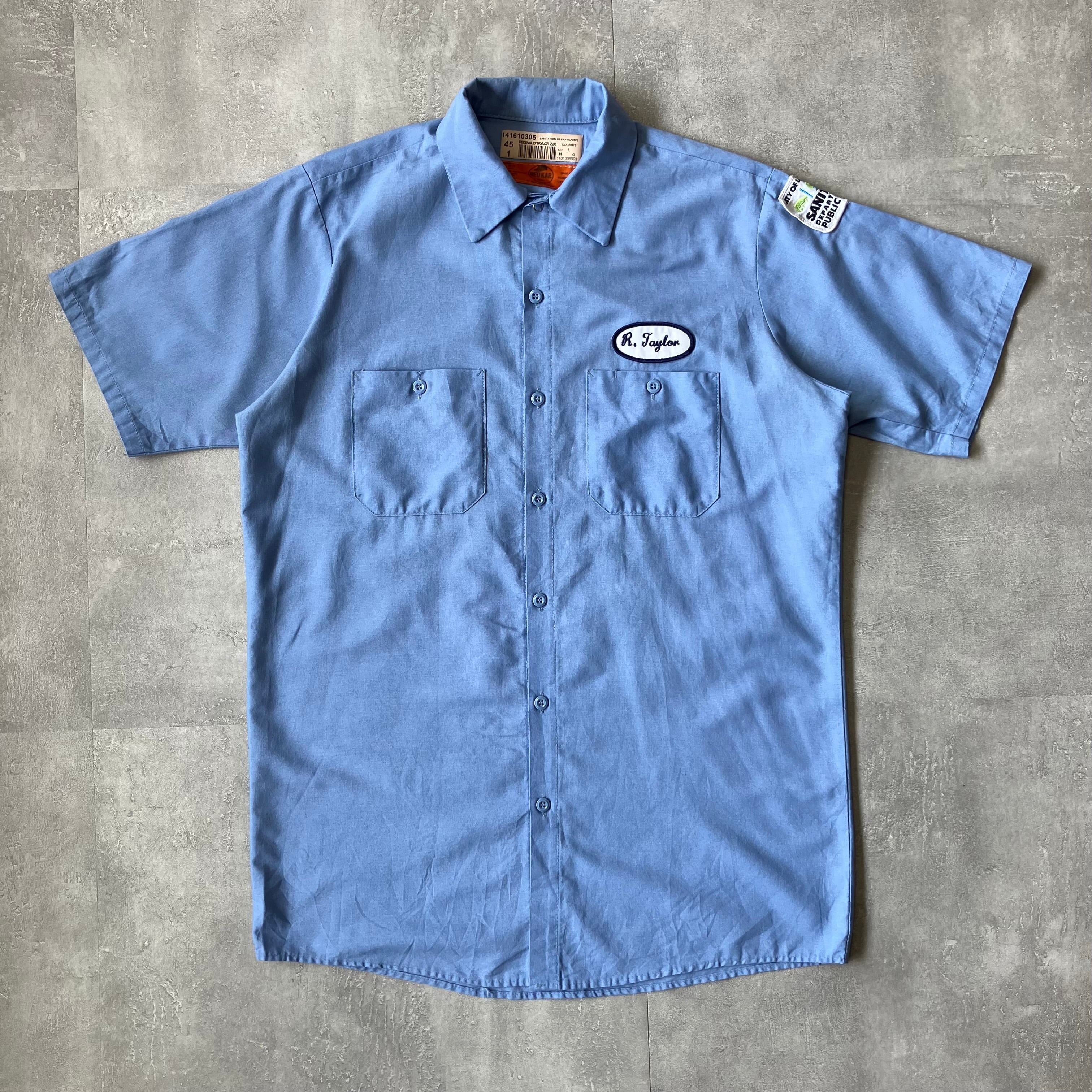 《M size》ワークシャツ 半袖シャツ ワッペン ライトブルー No.3241