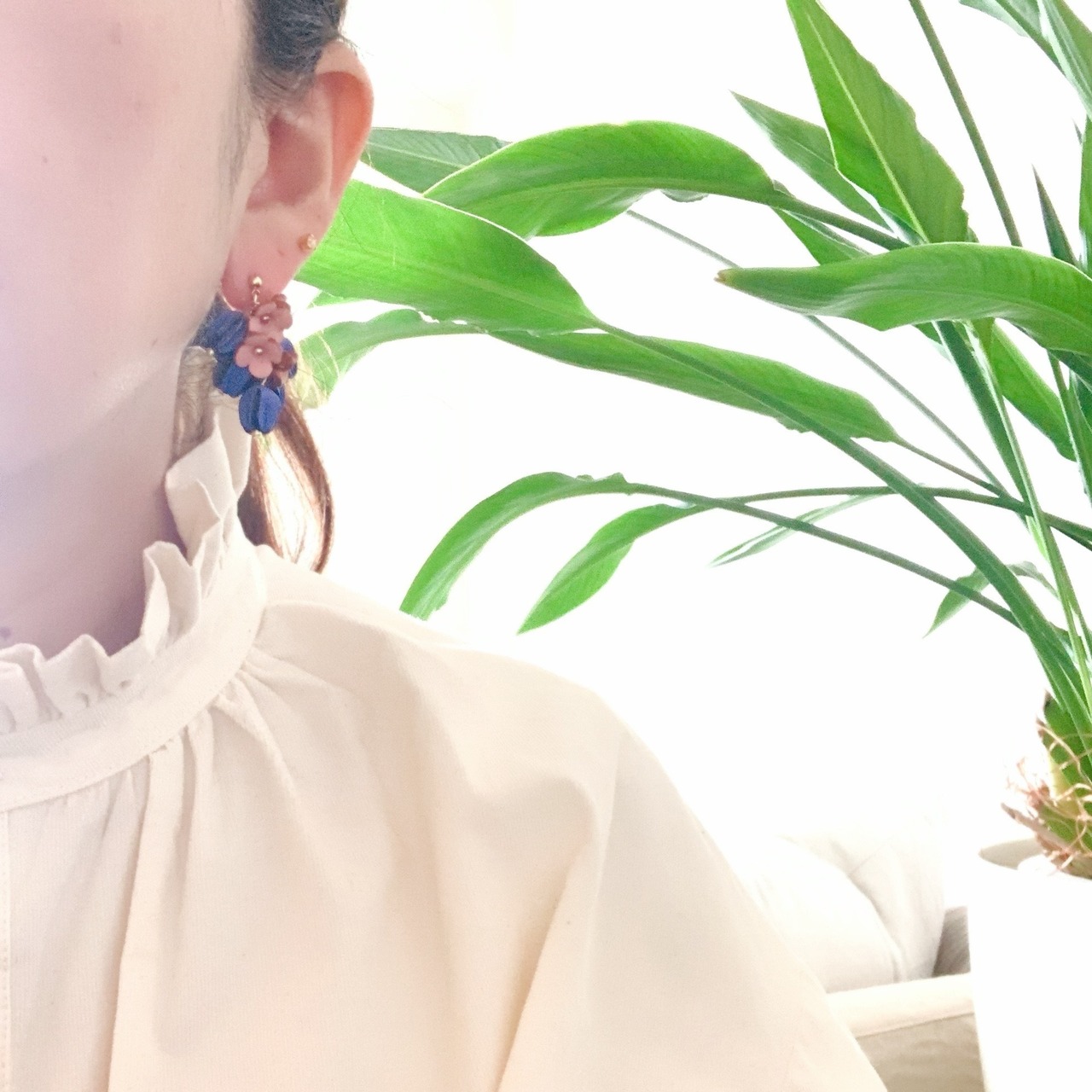 【レザーフラワーパーツ】エリカ(オリーブグリーン）2個入 - 5